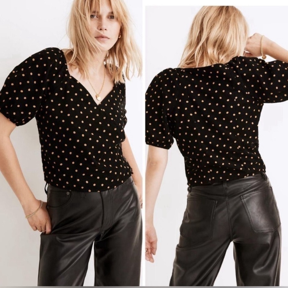 Madewell Curduroy black polka dot wrap top